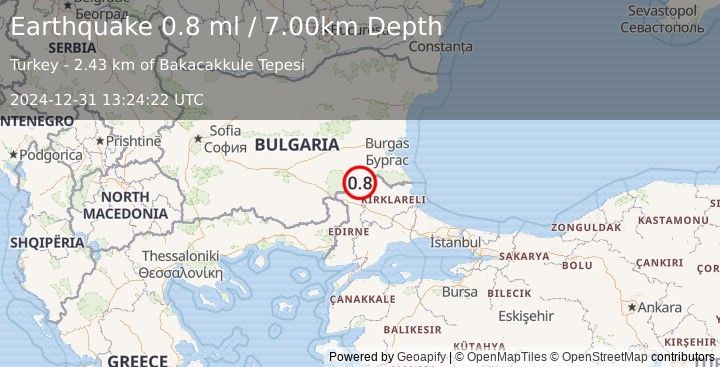 Earthquake BULGARIA-GREECE-TURKEY BORDER RG (0.8 ml) (2024-12-31 13:24:22 UTC)