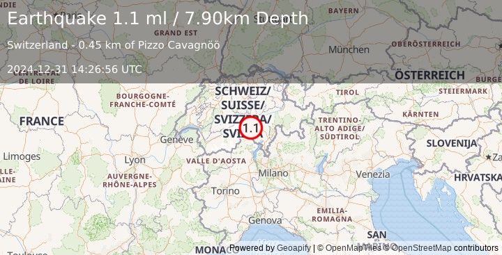 Earthquake SWITZERLAND (1.1 ml) (2024-12-31 14:26:56 UTC)