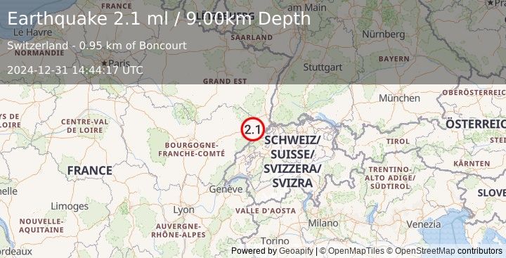 Earthquake SWITZERLAND (2.3 ml) (2024-12-31 14:44:18 UTC)