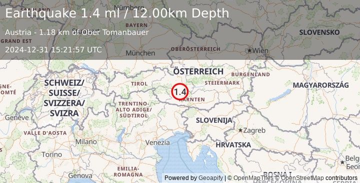 Earthquake AUSTRIA (1.4 ml) (2024-12-31 15:21:57 UTC)