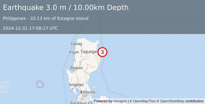 Earthquake LUZON, PHILIPPINES (3.0 m) (2024-12-31 17:08:17 UTC)