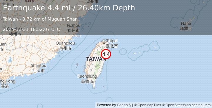 Earthquake TAIWAN (4.4 ml) (2024-12-31 18:52:07 UTC)