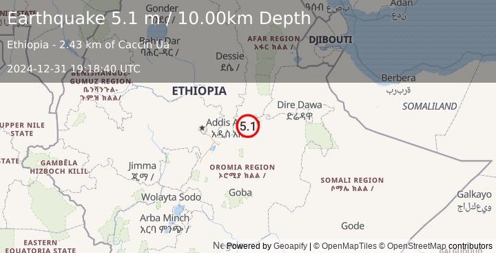 Earthquake ETHIOPIA (5.1 m) (2024-12-31 19:18:40 UTC)