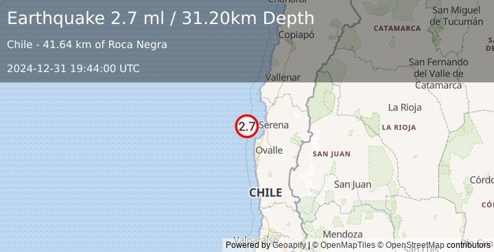 Earthquake OFFSHORE COQUIMBO, CHILE (2.7 ml) (2024-12-31 19:44:00 UTC)