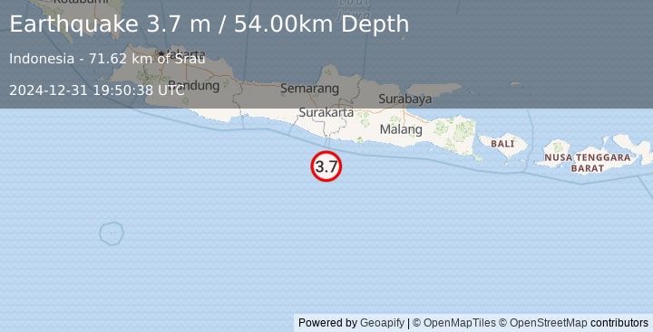 Earthquake JAVA, INDONESIA (3.7 m) (2024-12-31 19:50:38 UTC)