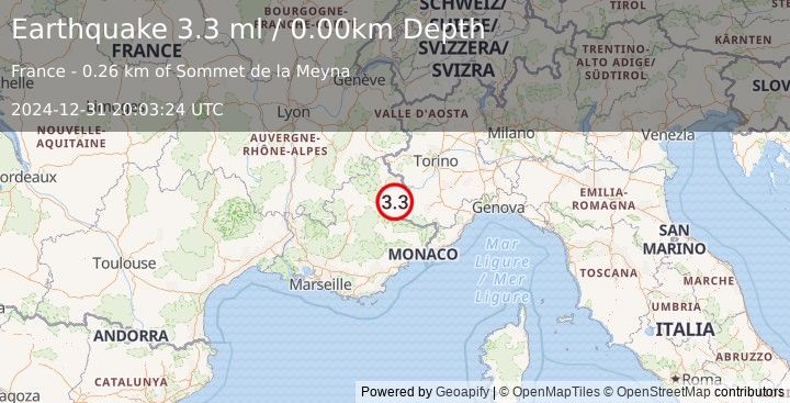 Earthquake FRANCE (3.3 ml) (2024-12-31 20:03:24 UTC)