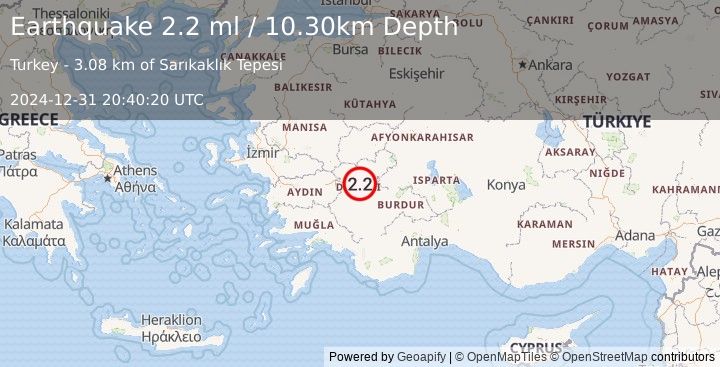 Earthquake WESTERN TURKEY (2.2 ml) (2024-12-31 20:40:20 UTC)