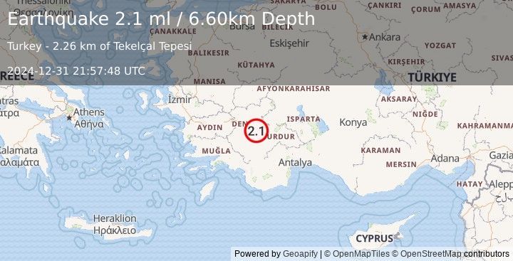 Earthquake WESTERN TURKEY (2.1 ml) (2024-12-31 21:57:48 UTC)