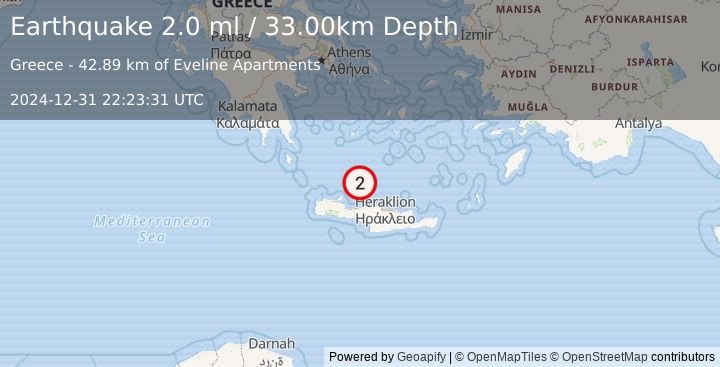 Earthquake CRETE, GREECE (2.0 ml) (2024-12-31 22:23:31 UTC)