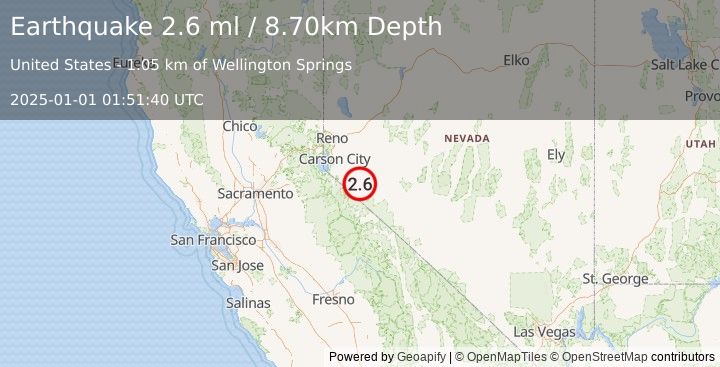 Earthquake NEVADA (2.6 ml) (2025-01-01 01:51:40 UTC)