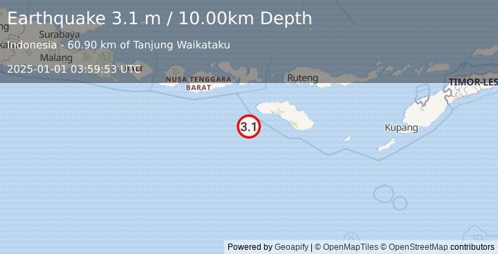 Earthquake SOUTH OF SUMBAWA, INDONESIA (3.1 m) (2025-01-01 03:59:53 UTC)