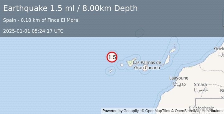 Earthquake CANARY ISLANDS, SPAIN REGION (1.5 ml) (2025-01-01 05:24:17 UTC)