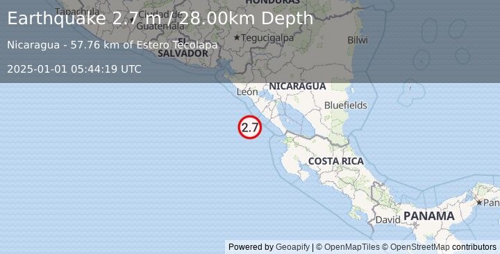 Earthquake NEAR COAST OF NICARAGUA (2.7 m) (2025-01-01 05:44:19 UTC)