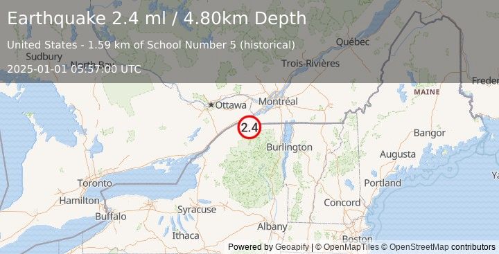 Earthquake NEW YORK (2.4 ml) (2025-01-01 05:57:00 UTC)