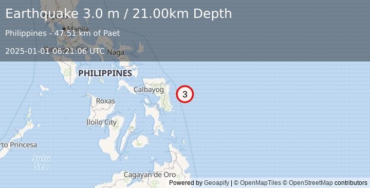 Earthquake PHILIPPINE ISLANDS REGION (3.0 m) (2025-01-01 06:21:06 UTC)