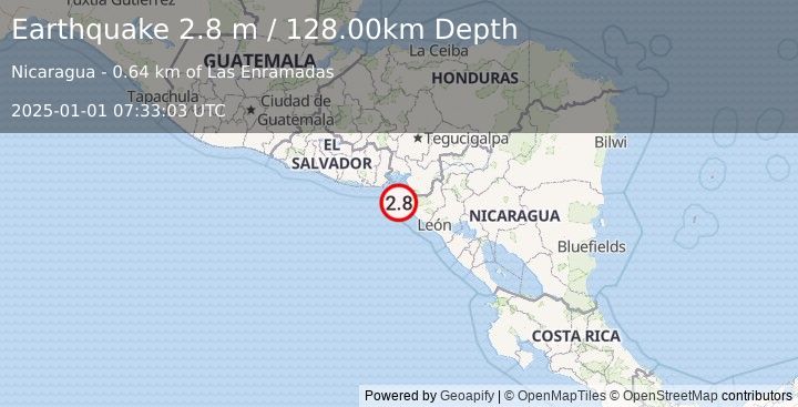 Earthquake NEAR COAST OF NICARAGUA (2.8 m) (2025-01-01 07:33:03 UTC)