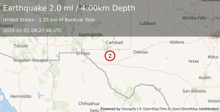 Earthquake WESTERN TEXAS (2.0 ml) (2025-01-01 08:27:46 UTC)