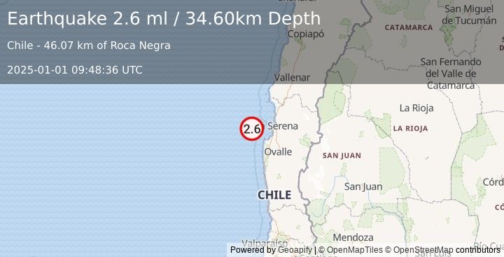 Earthquake OFFSHORE COQUIMBO, CHILE (2.6 ml) (2025-01-01 09:48:36 UTC)