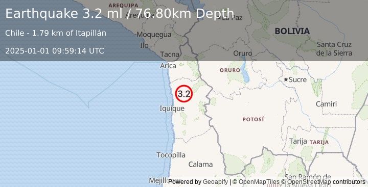 Earthquake TARAPACA, CHILE (3.2 ml) (2025-01-01 09:59:14 UTC)