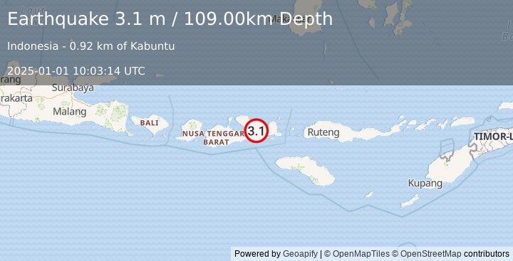 Earthquake SUMBAWA REGION, INDONESIA (3.1 m) (2025-01-01 10:03:14 UTC)