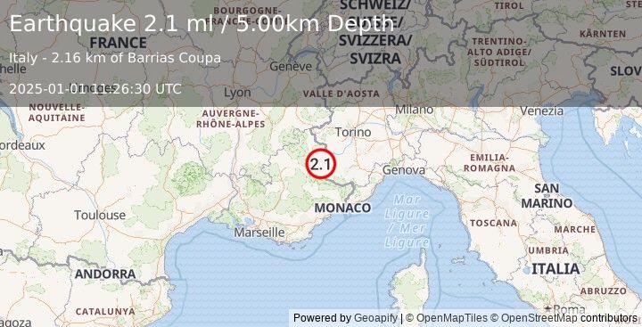 Earthquake FRANCE (2.1 ml) (2025-01-01 11:26:30 UTC)