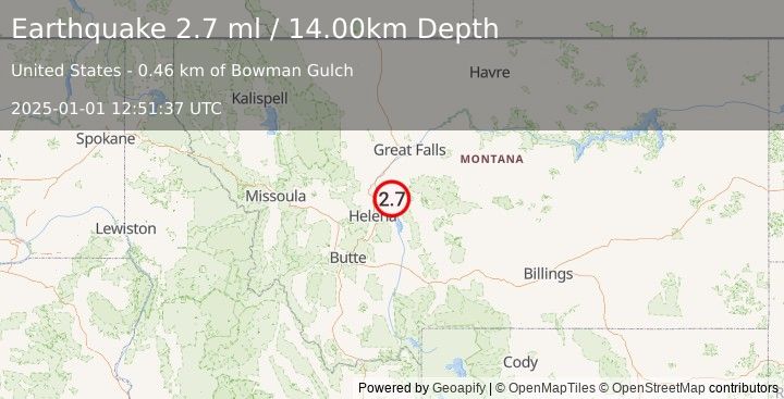 Earthquake WESTERN MONTANA (2.7 ml) (2025-01-01 12:51:37 UTC)