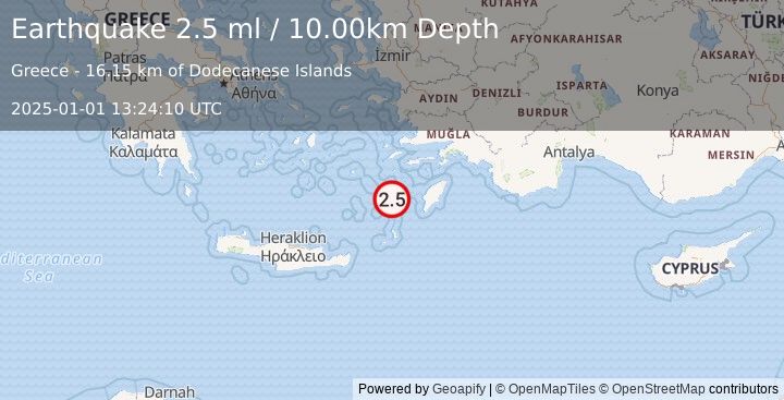 Earthquake DODECANESE IS.-TURKEY BORDER REG (2.5 ml) (2025-01-01 13:24:10 UTC)