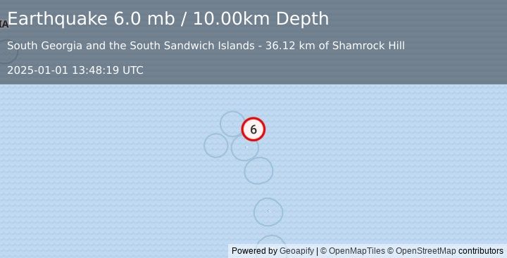 Earthquake SOUTH SANDWICH ISLANDS REGION (6.0 mb) (2025-01-01 13:48:29 UTC)