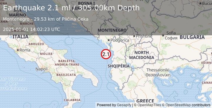 Earthquake ADRIATIC SEA (2.1 ml) (2025-01-01 14:02:23 UTC)