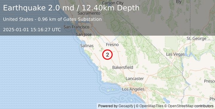 Earthquake CENTRAL CALIFORNIA (2.0 md) (2025-01-01 15:16:27 UTC)