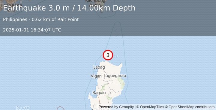 Earthquake BABUYAN ISL REGION, PHILIPPINES (3.0 m) (2025-01-01 16:34:07 UTC)