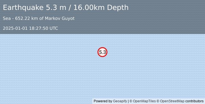 Earthquake SOUTHEAST OF EASTER ISLAND (5.3 m) (2025-01-01 18:27:50 UTC)