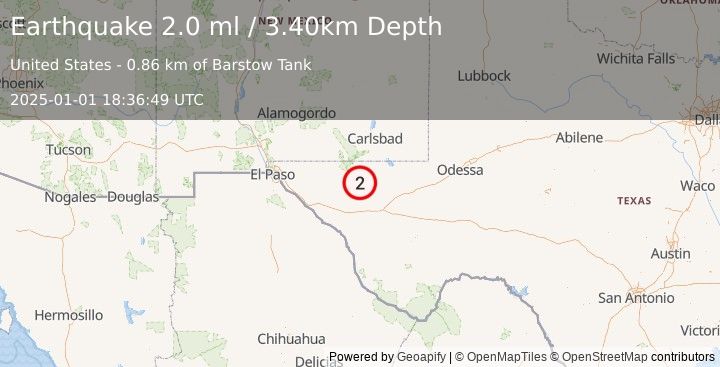 Earthquake WESTERN TEXAS (2.0 ml) (2025-01-01 18:36:49 UTC)