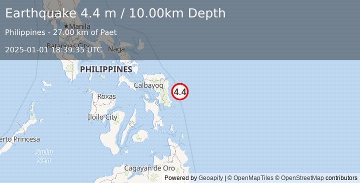 Earthquake SAMAR, PHILIPPINES (4.4 m) (2025-01-01 18:39:35 UTC)