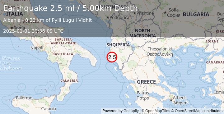 Earthquake ALBANIA (2.2 ml) (2025-01-01 20:36:08 UTC)