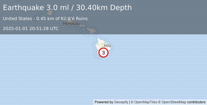 Earthquake ISLAND OF HAWAII, HAWAII (3.0 ml) (2025-01-01 20:51:28 UTC)