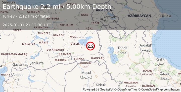 Earthquake EASTERN TURKEY (2.2 ml) (2025-01-01 21:12:30 UTC)