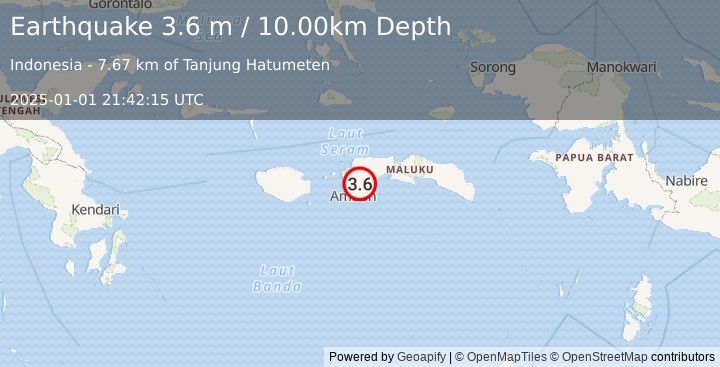 Earthquake SERAM, INDONESIA (3.6 m) (2025-01-01 21:42:15 UTC)