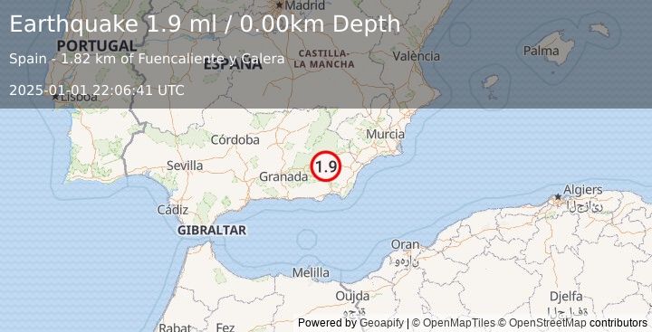 Earthquake SPAIN (1.9 ml) (2025-01-01 22:06:41 UTC)