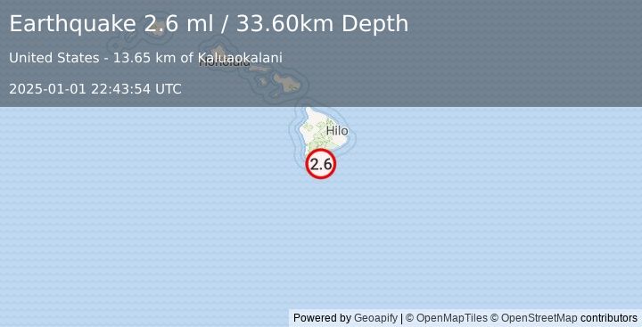 Earthquake HAWAII REGION, HAWAII (2.6 ml) (2025-01-01 22:43:54 UTC)