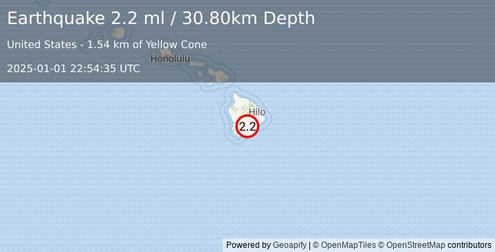 Earthquake ISLAND OF HAWAII, HAWAII (2.2 ml) (2025-01-01 22:54:35 UTC)