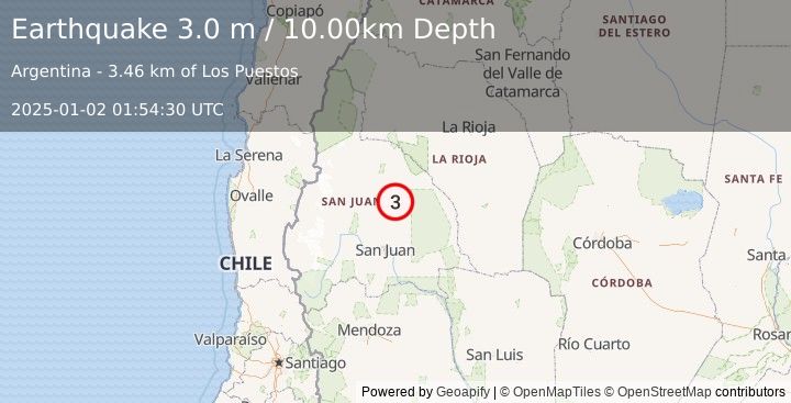 Earthquake SAN JUAN, ARGENTINA (3.0 m) (2025-01-02 01:54:30 UTC)