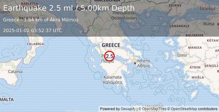 Earthquake GREECE (2.5 ml) (2025-01-02 03:52:37 UTC)