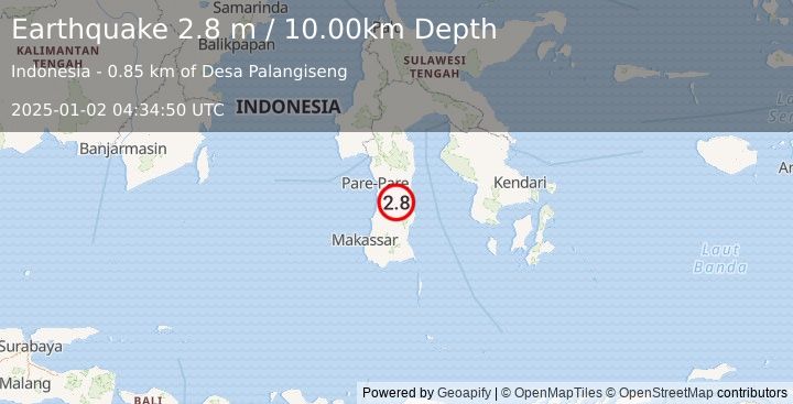 Earthquake SULAWESI, INDONESIA (2.8 m) (2025-01-02 04:34:50 UTC)