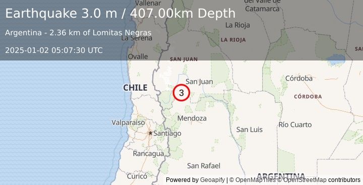 Earthquake SAN JUAN, ARGENTINA (3.0 m) (2025-01-02 05:07:30 UTC)