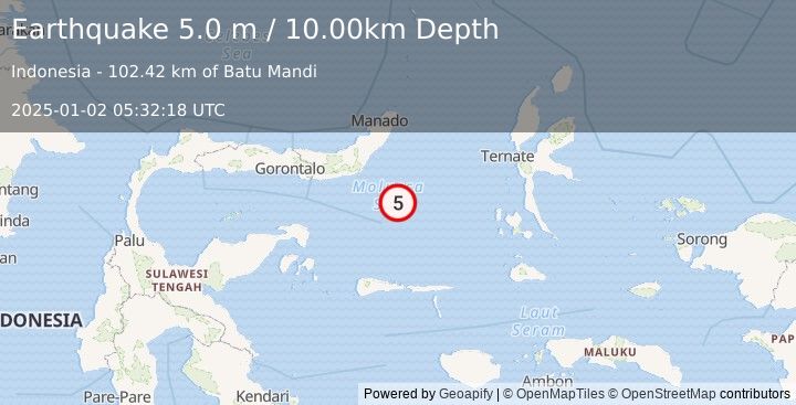 Earthquake MOLUCCA SEA (5.0 mb) (2025-01-02 05:32:24 UTC)