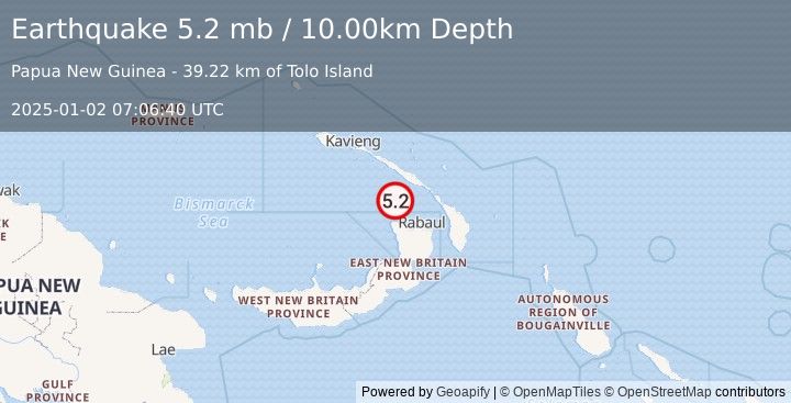 Earthquake NEW IRELAND REGION, P.N.G. (5.4 mw) (2025-01-02 07:06:39 UTC)