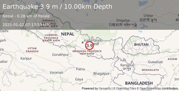 Earthquake NEPAL (3.9 m) (2025-01-02 07:17:53 UTC)