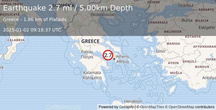 Earthquake GREECE (2.7 ml) (2025-01-02 09:18:37 UTC)