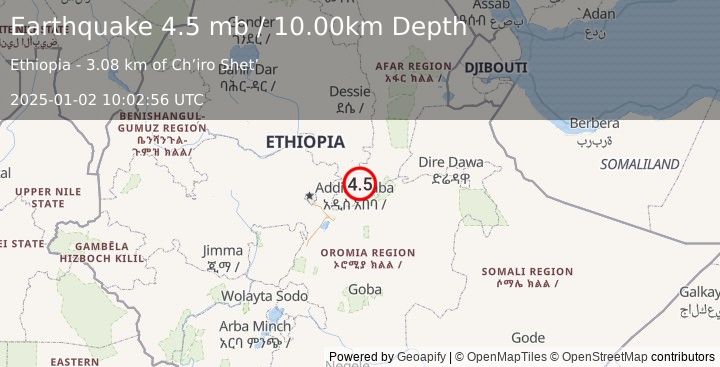 Earthquake ETHIOPIA (4.5 mb) (2025-01-02 10:02:54 UTC)